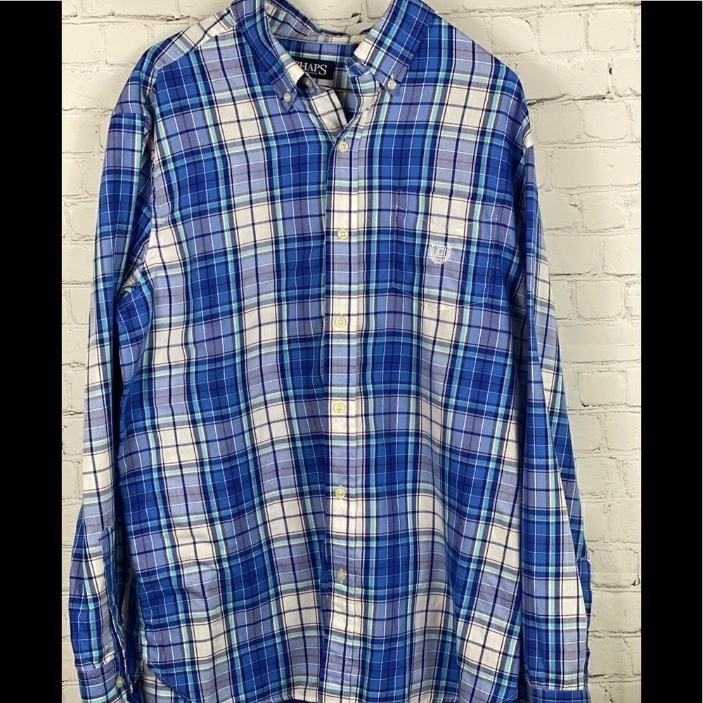 Chaps Easy Care Twill Plaid Shirt. Size Large